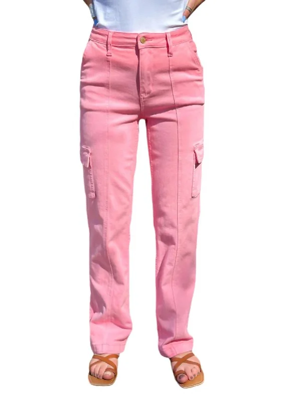 Women's Jodhpurs with High CollarHigh Waist Cargo Jeans In Pink