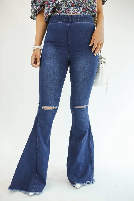 Women's Jodhpurs with Peter Pan CollarLogan High Waist Flares Jeans In Dark Denim