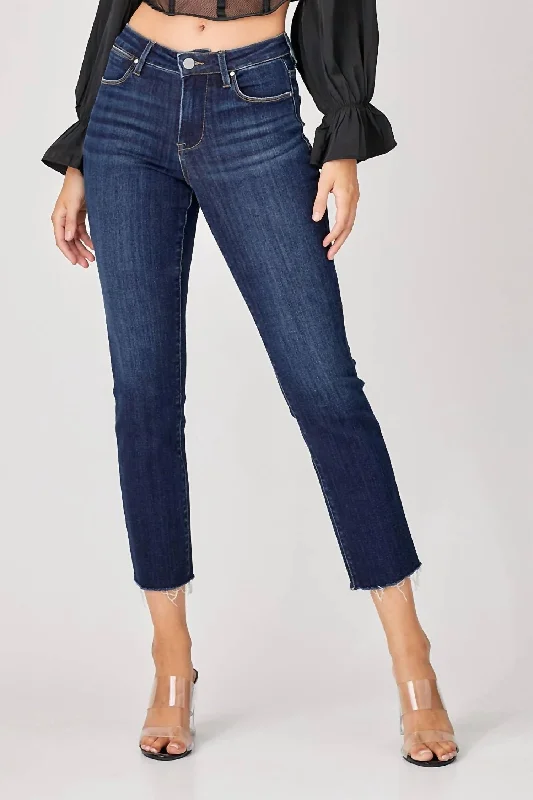 Women's Jodhpurs with U-Shaped NeckMidrise Straight Raw Edge Jeans In Dark Wash