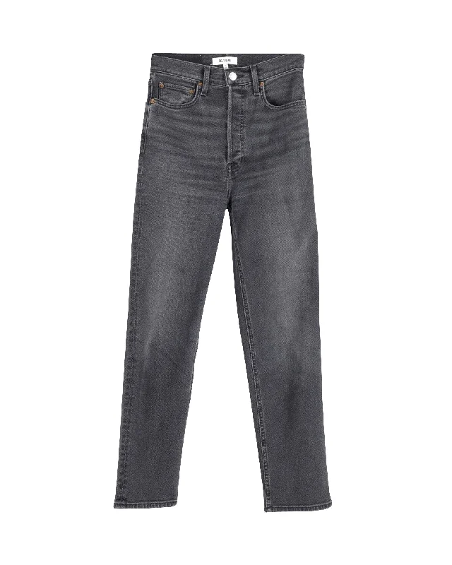 Women's Jodhpurs with Boat CollarRe/done 70s Faded High-Rise Straight Leg Jeans in Grey Cotton