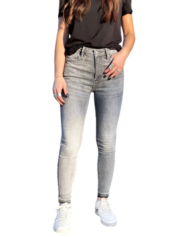 Women's Jodhpurs with Wide CollarTummy Control Jeans In Grey Acid Wash