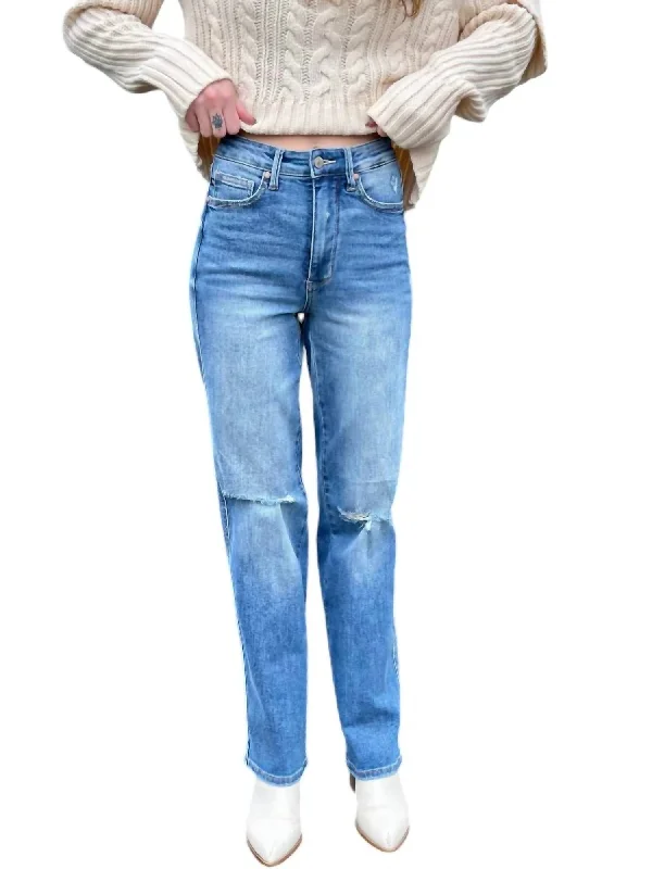 Women's Jodhpurs with Mandarin CollarTummy Control Straight Leg Jeans In Light Wash