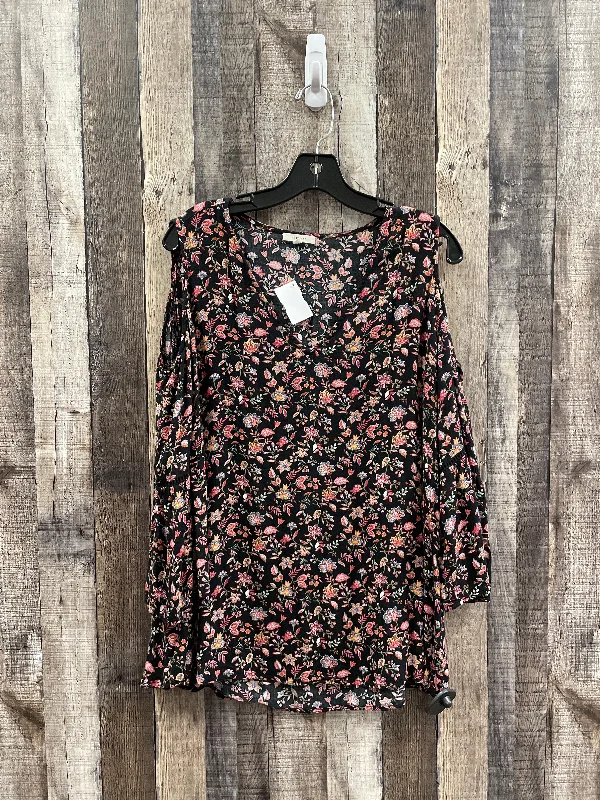 Women's Blouse with Rounded CollarTop 3/4 Sleeve By Pleione In Floral Print, Size: Xl