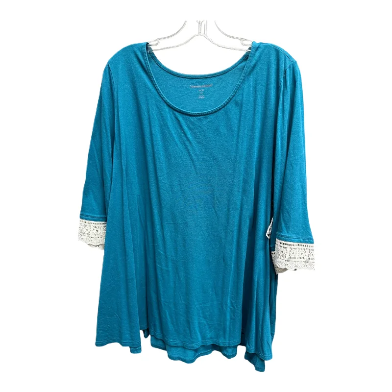 Women's Blouse with Peter Pan CollarTop 3/4 Sleeve By Woman Within In Blue, Size: 2x