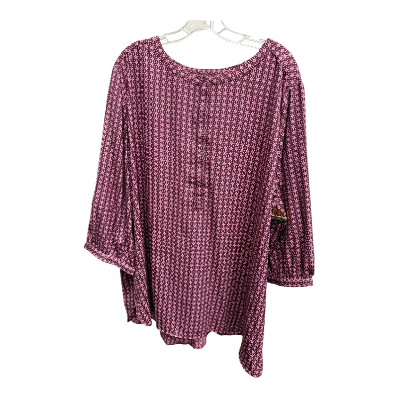 Women's Blouse with Lapel CollarTop 3/4 Sleeve By Woman Within In Purple, Size: 2x