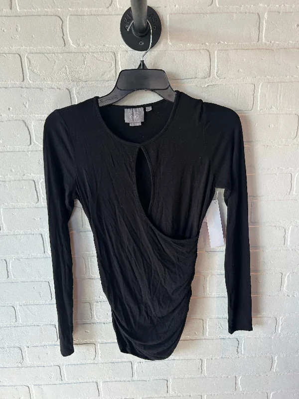 Women's Blouse with Square CollarTop Long Sleeve By Cmb In Black, Size: Xs