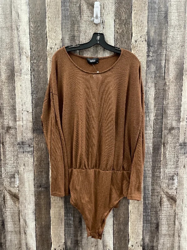 Women's Blouse with V-Shaped CollarTop Long Sleeve By Cme In Brown, Size: 2x