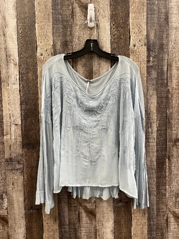 Women's Blouse with Lapel CollarTop Long Sleeve By Free People In Blue, Size: L