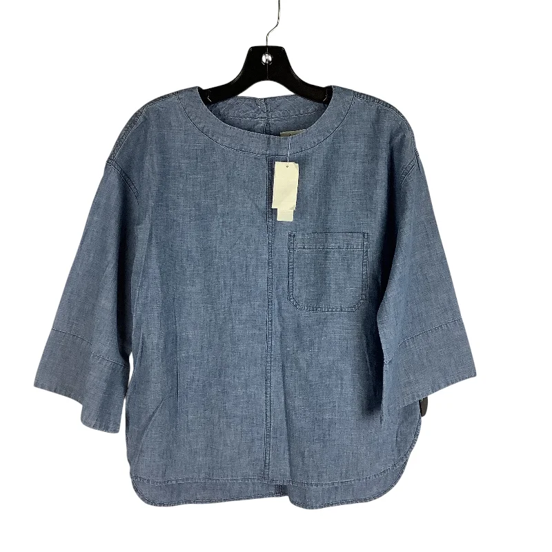 Women's Blouse with U-Shaped CollarTop Long Sleeve By J. Crew In Blue Denim, Size: S