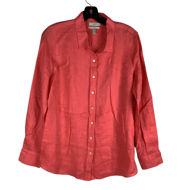 Women's Blouse with Shawl CollarTop Long Sleeve By J. Crew In Coral, Size: M (10)