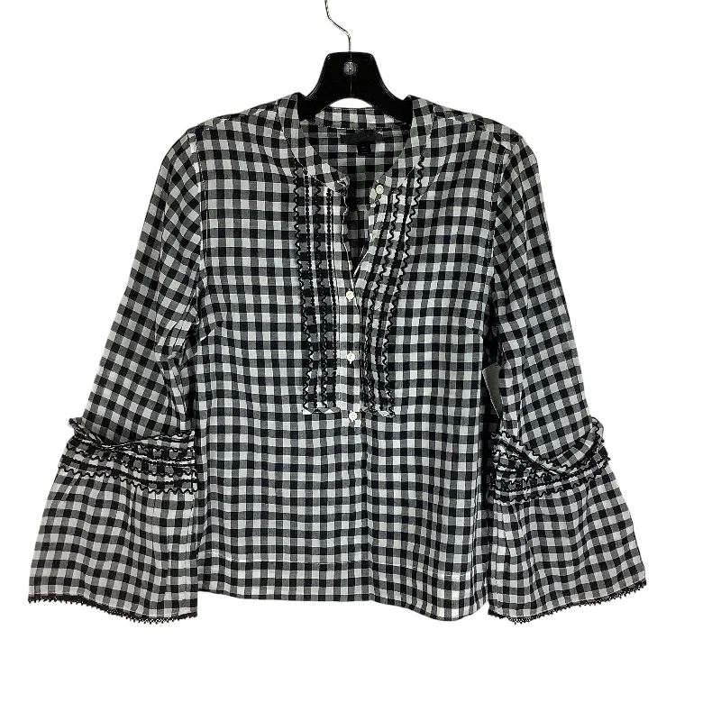 Women's Blouse with Boat CollarTop Long Sleeve By J. Crew In Plaid Pattern, Size: 4