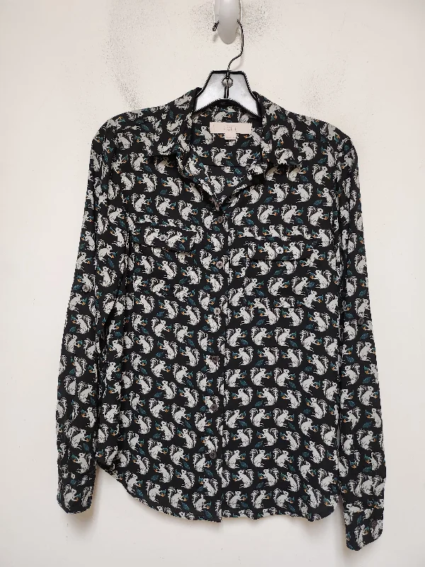 Women's Blouse with Wide CollarTop Long Sleeve By Loft In Animal Print, Size: Xs