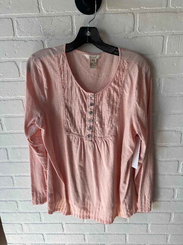 Women's Blouse with Rounded CollarTop Long Sleeve By Sundance In Peach, Size: Xl