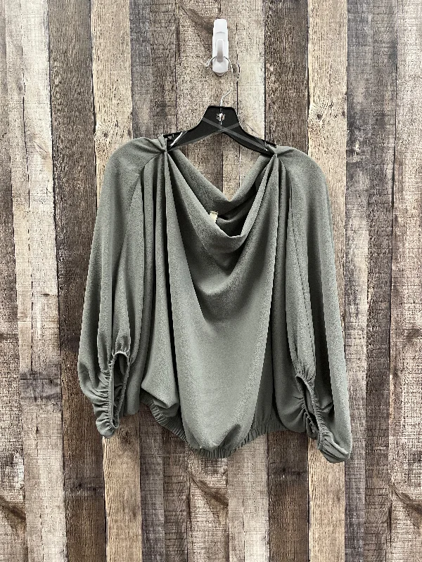 Women's Blouse with Shawl CollarTop Long Sleeve By Tyche In Grey, Size: L