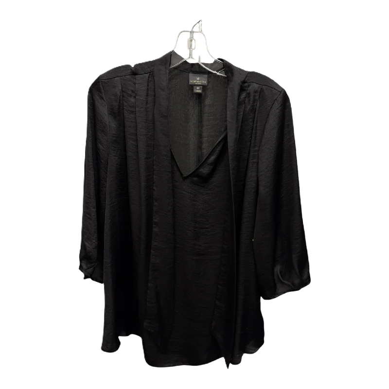 Women's Blouse with Narrow CollarTop Long Sleeve By Worthington In Black, Size: Xl