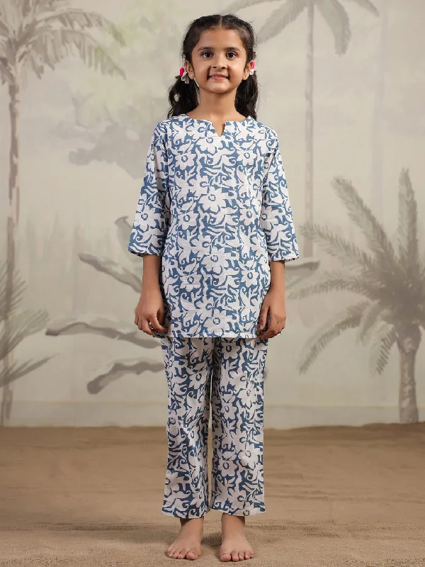 women's pajamas featuring animal printsBlue Flower Printed Night Suit for Kids