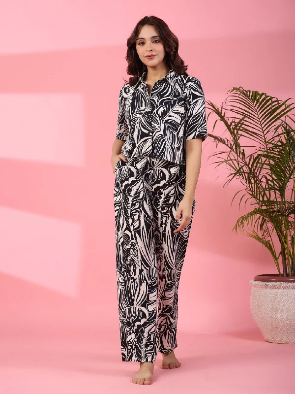 women's pajamas in a cozy, plush fabricFloral Printed Night Suit