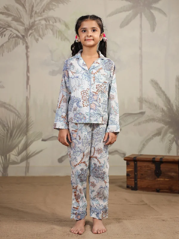 women's pajamas in pastel colorsCotton Floral Printed Night Suit Set for Kids