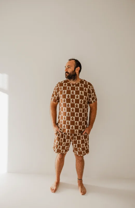 ladies' silk pajama topsShort Sleeve Men's Bamboo Pajamas | Gingerbread Checkerboard