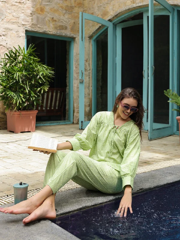 elegant women's satin pajamasGreen Solid Print Night Suit for Women