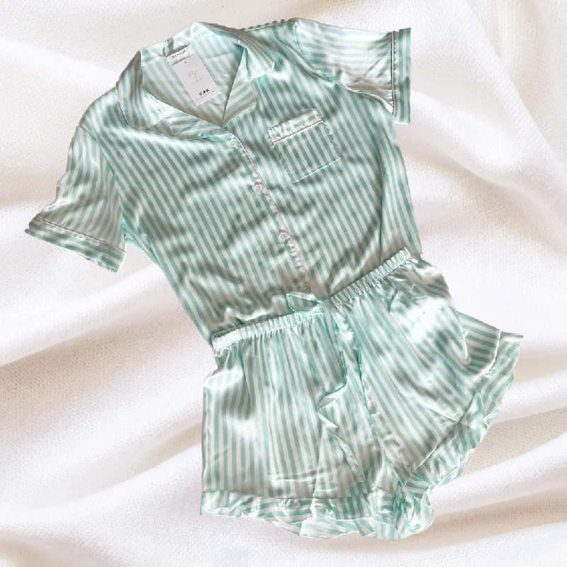 women's pajamas with a classic designGreen Striped Pajama Short Set