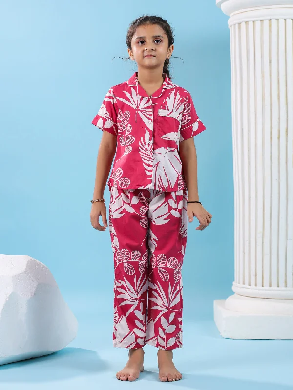 women's pajamas made in USAPink Floral Cotton Night Suit for Kids