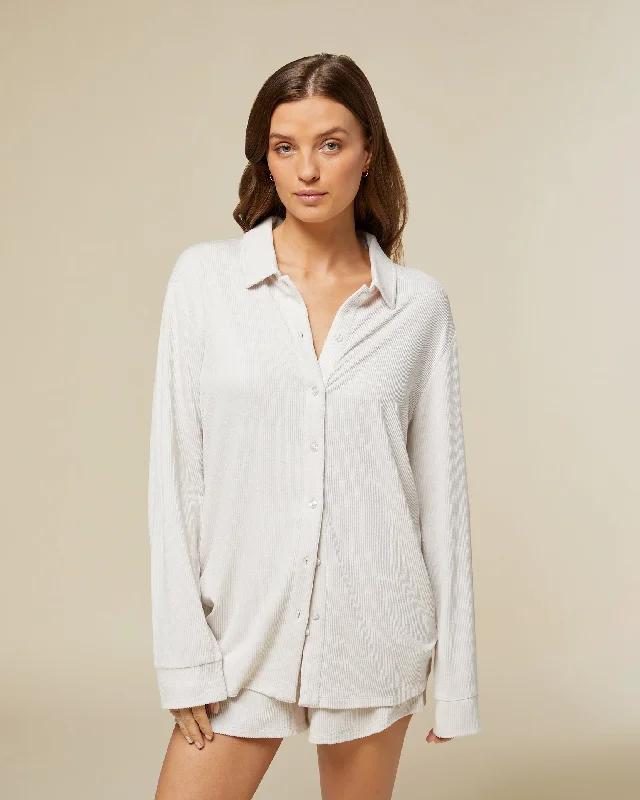 women's pajamas for gift-givingRibbed Button Down Shirt