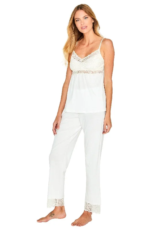 women's pajamas featuring floral embroiderySpaghetti Strap Camisole Pant Set