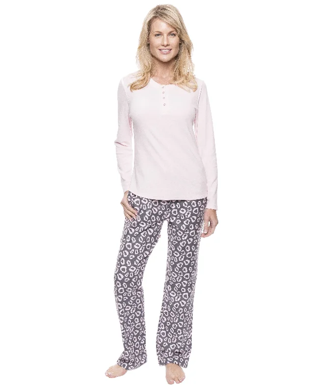 women's pajamas with a sophisticated eleganceWomens Cotton Flannel Lounge Set with Henley Top