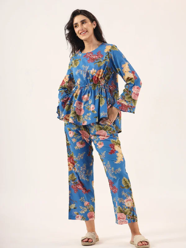 women's pajamas with adjustable strapsCobalt blue Cotton Night SUIT