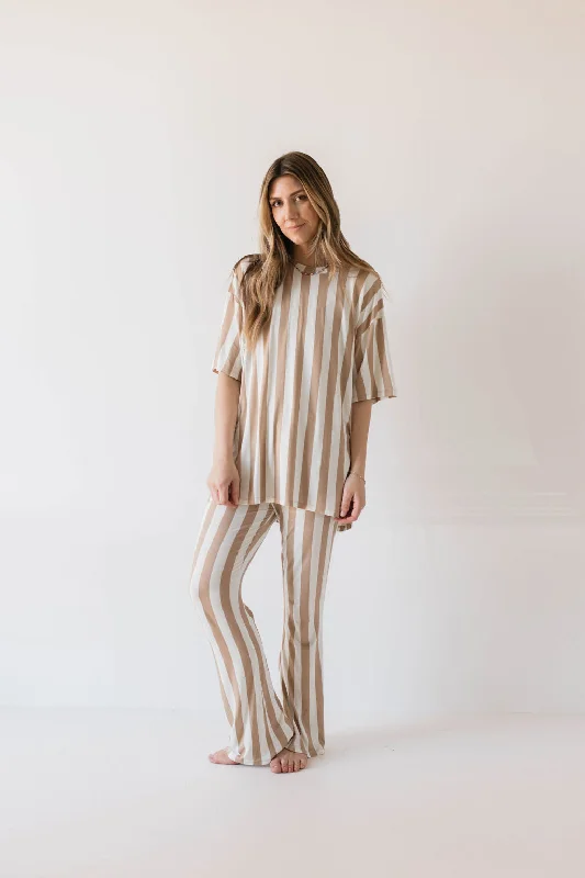 women's pajamas for everyday loungingShort Sleeve Women's Bamboo Pajamas | Kal Stripe